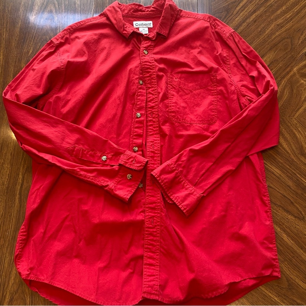 Carhartt Long Sleeve Button Down Shirt Bright Red Men's Size XL VTG Cotton